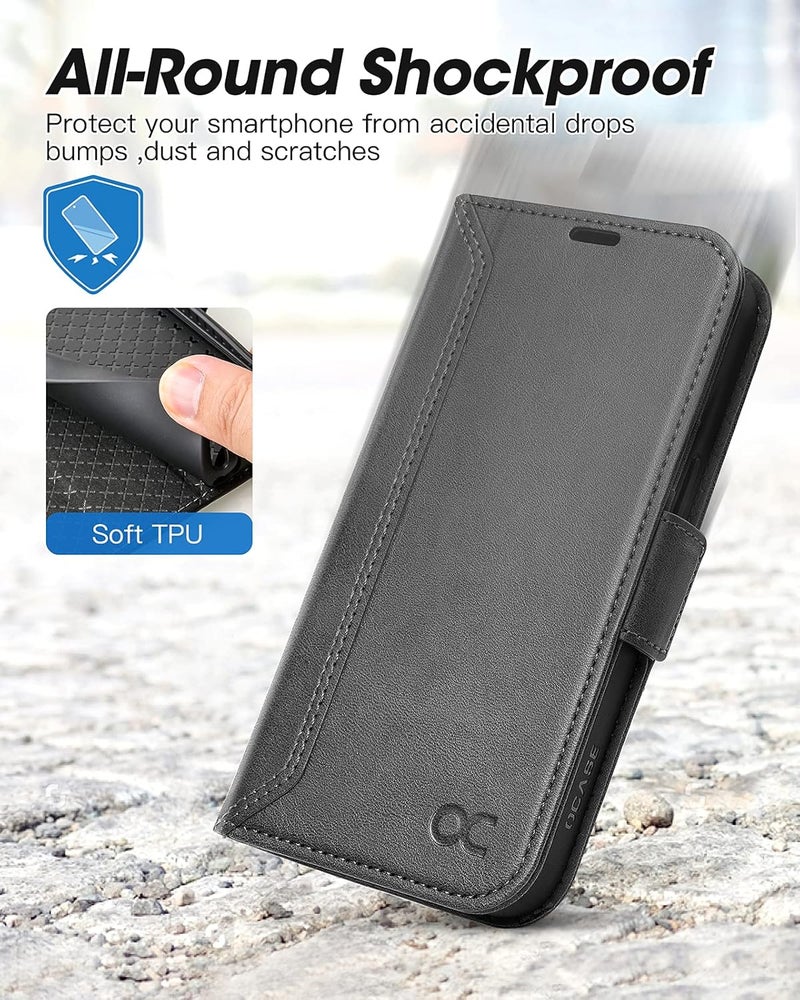 OCASE Retro Series Compatible with iPhone 13 Wallet Case with Card Holders [RFID Blocking][TPU Inner Shell ][Kickstand] PU Leather Flip Folio Shockproof Phone Cover 6.1 inch 2021 (Black) - Image 5